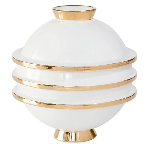 Orbit Round Vase - White/Gold