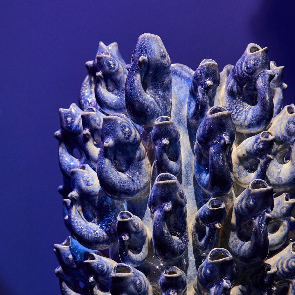 Vase Fish school, blue stoneware
