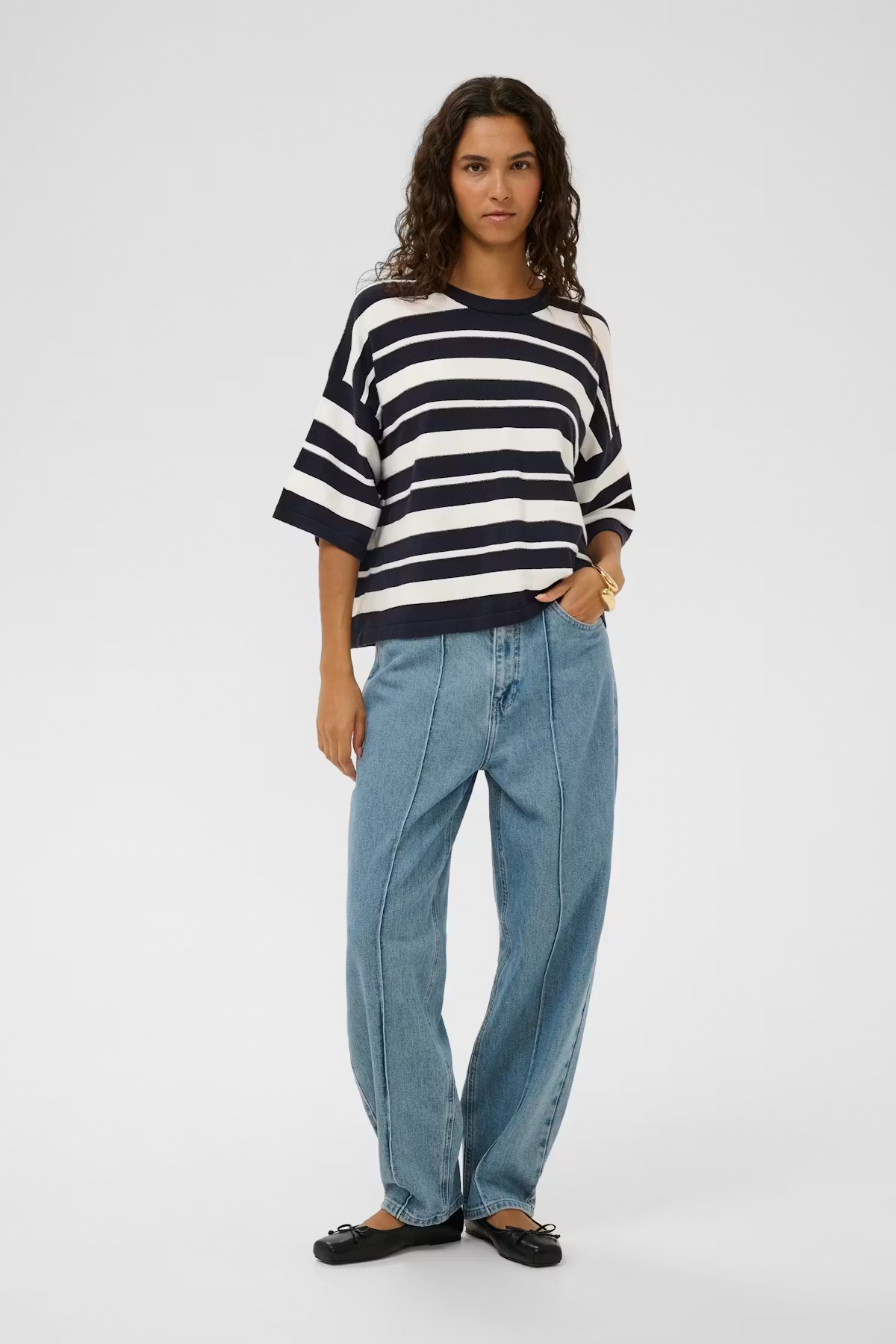 Spina Boxy Structure Pullover, india ink/white