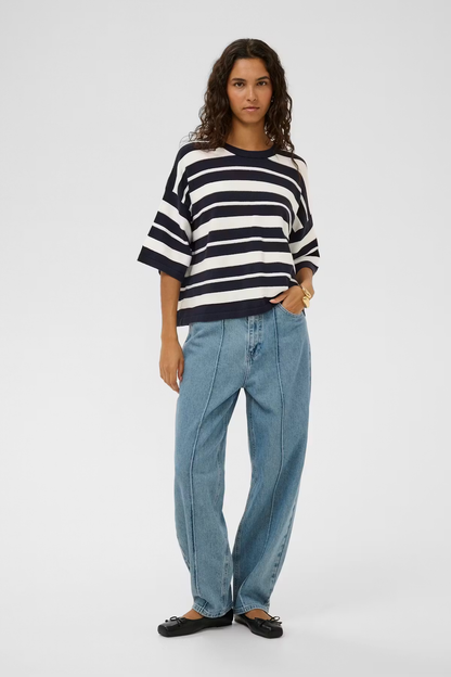 Spina Boxy Structure Pullover, india ink/white