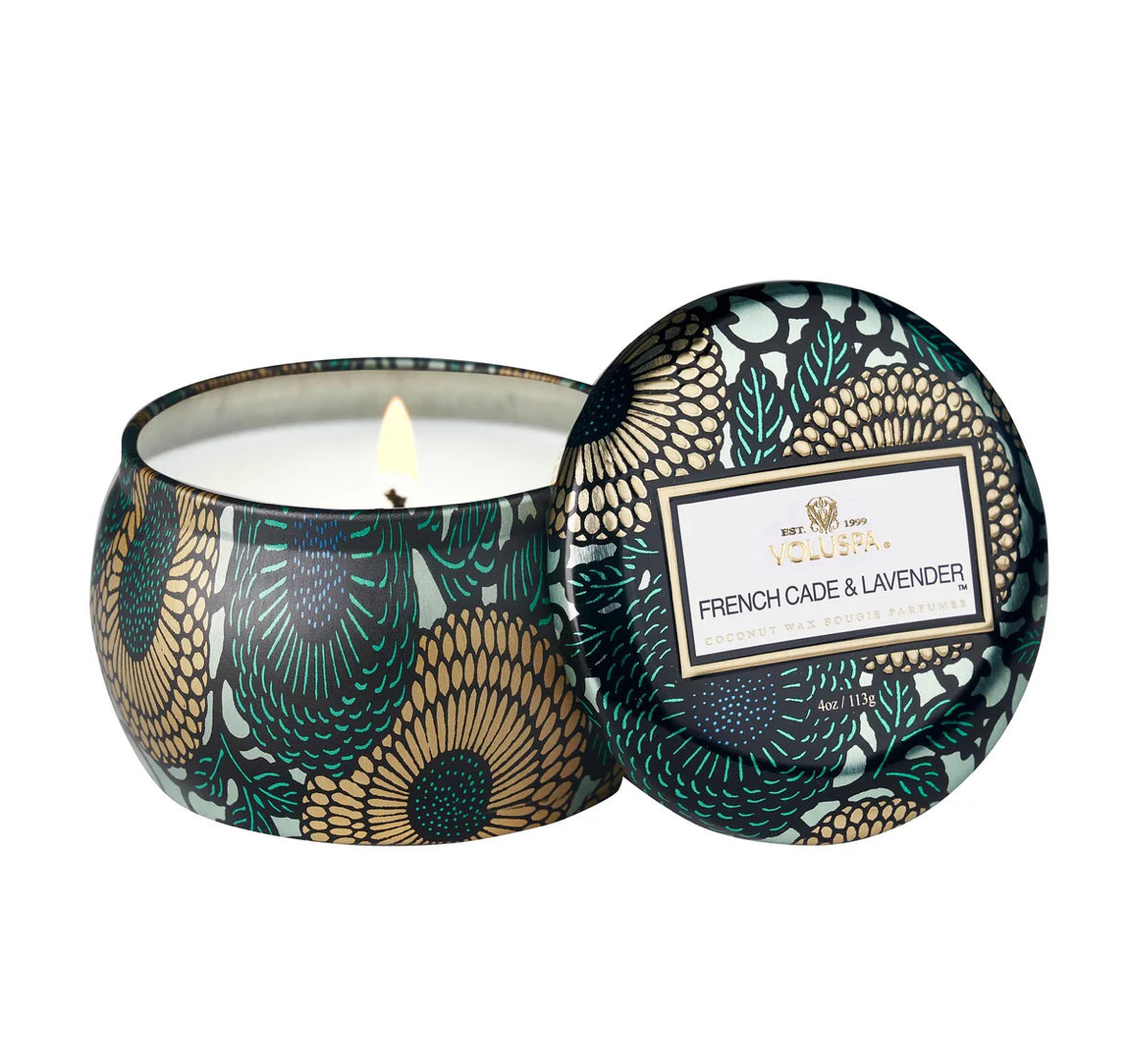Mini Tin Candle 25h, French cade/lavender