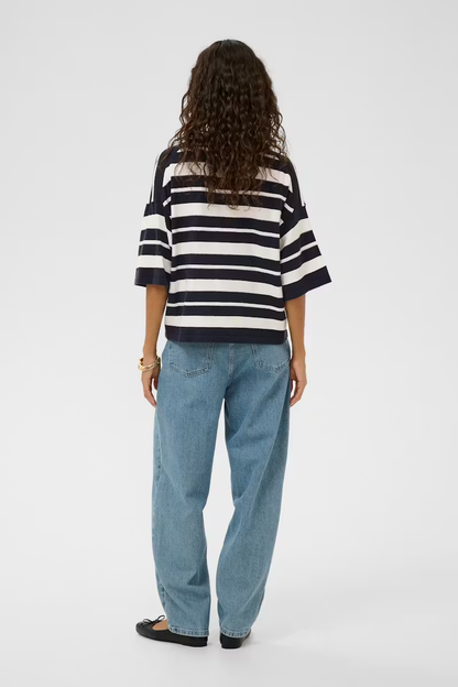 Spina Boxy Structure Pullover, india ink/white