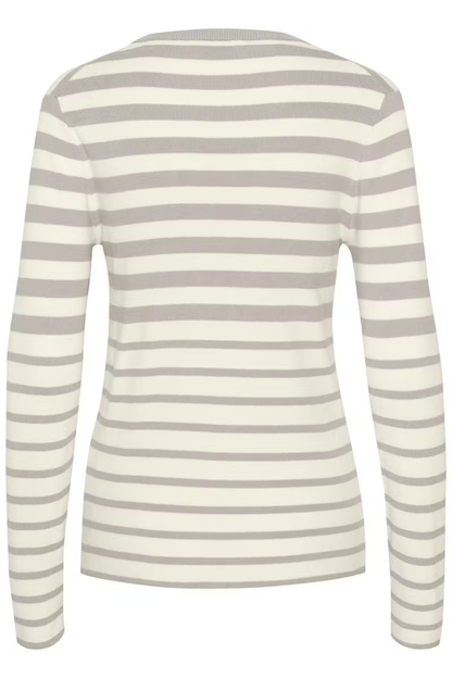 Spina Striped Crew Neck Pullover, Porpoise and White