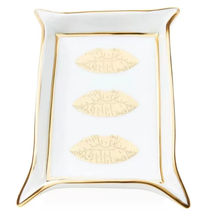 Lips Valet Tray, white/gold