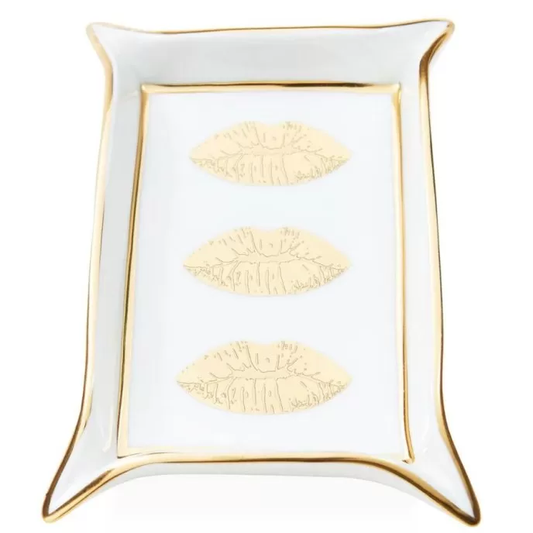 Lips Valet Tray, white/gold