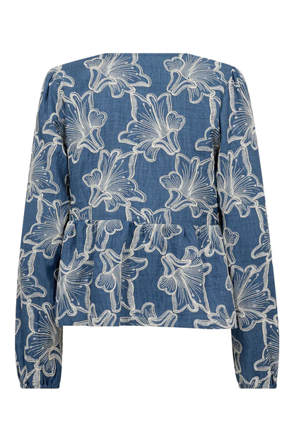 Adina Blouse, denim blue/flowers