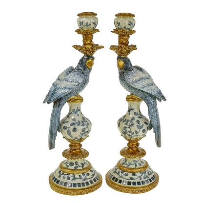 Candle holder parrot, L, blue polyresin, 14x13x39.5 cm
