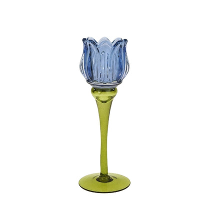 Candle Holder Tulip, M, blue glass