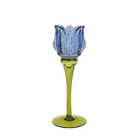 Candle Holder Tulip, M, blue glass