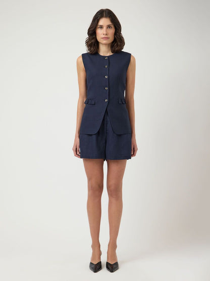 Yasagana Linen Blend Waistcoat, navy