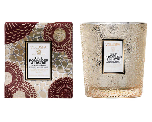 Boxed Candle 60h, Gilt, pomander, hinoki