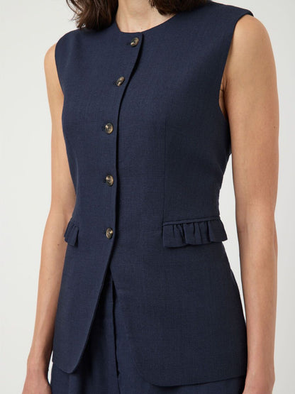 Yasagana Linen Blend Waistcoat, navy