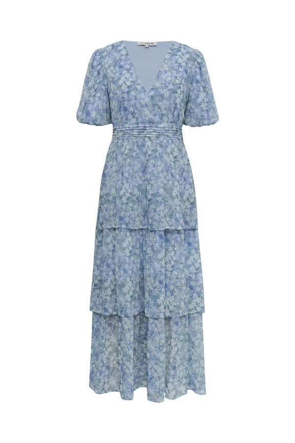 Florella sleeve dress, blue/off white