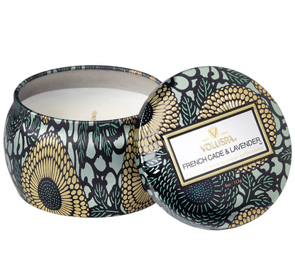 Mini Tin Candle 25h, French cade/lavender