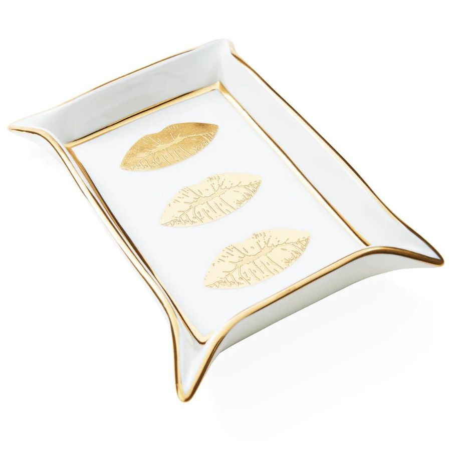 Lips Valet Tray, white/gold