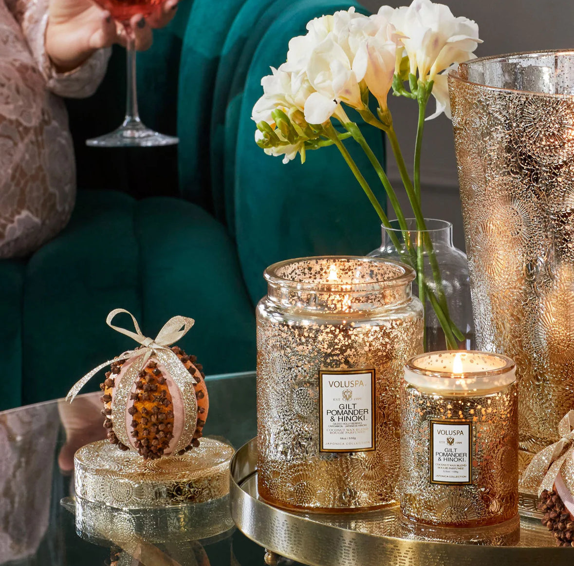 Small Jar Candle, gilt pomander hinoki
