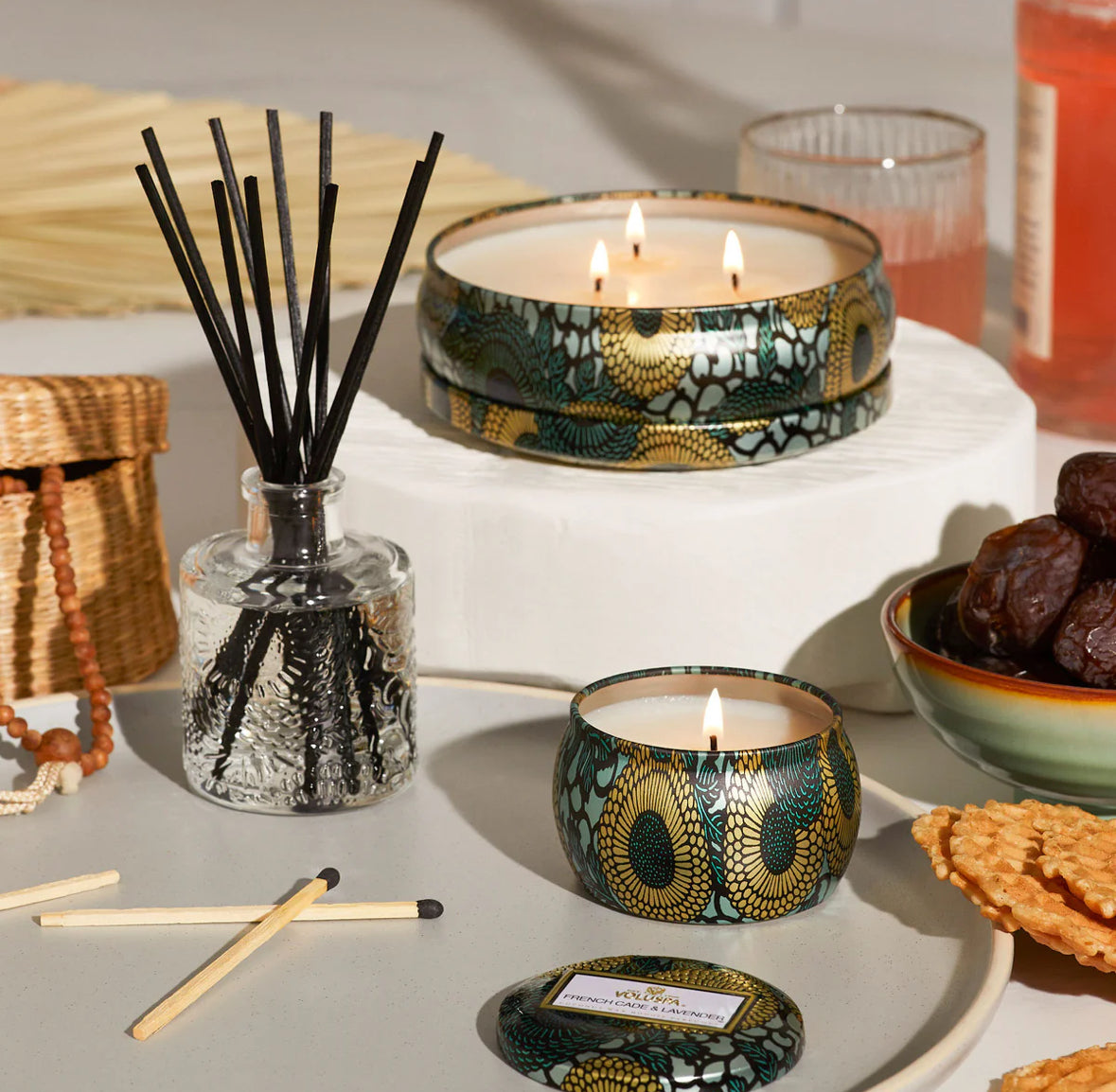 Mini Tin Candle 25h, French cade/lavender