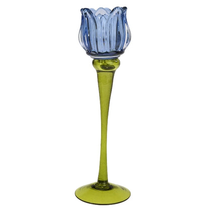 Candle Holder Tulip, L, blue glass