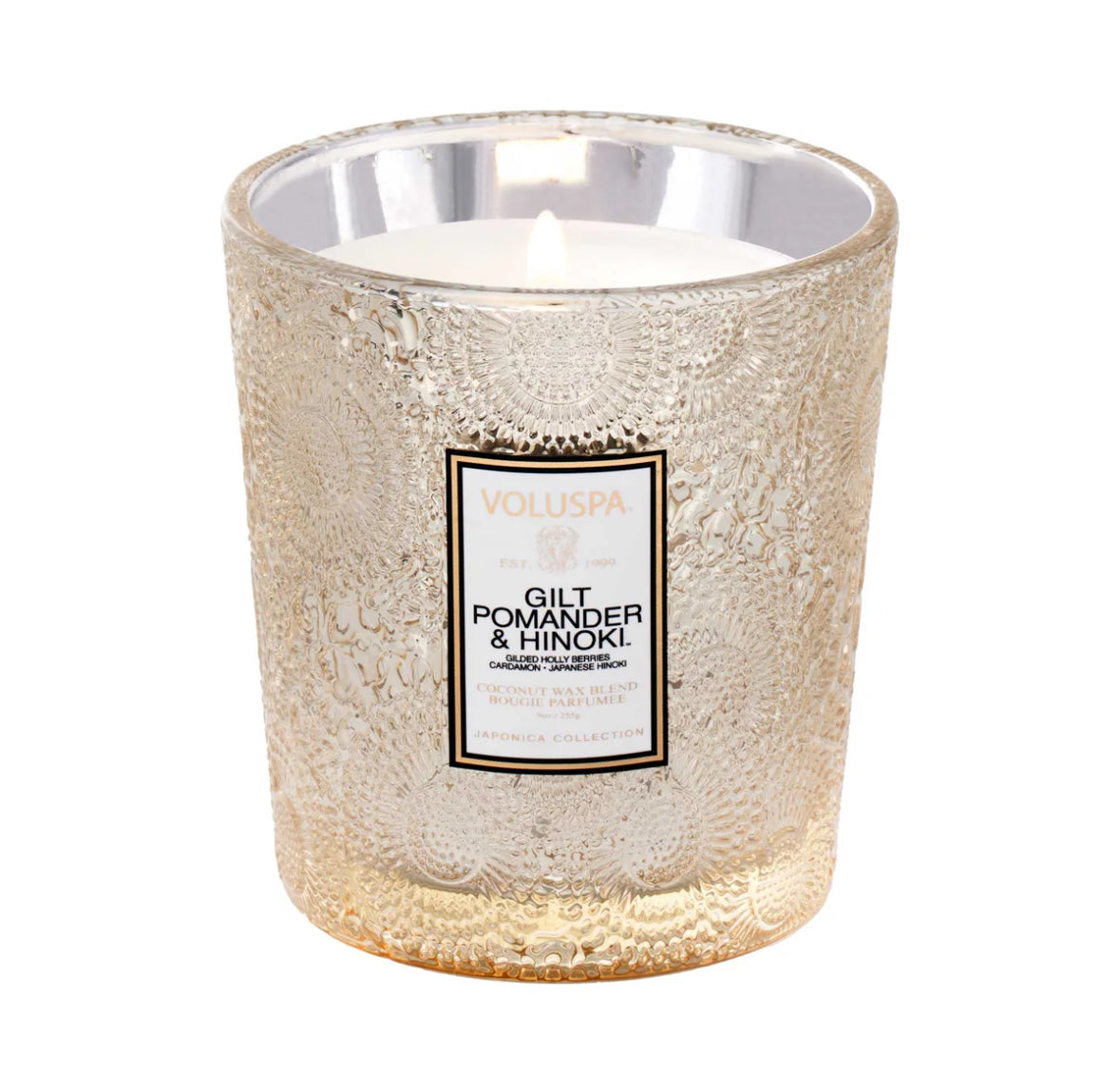 Boxed Candle 60h, Gilt, pomander, hinoki
