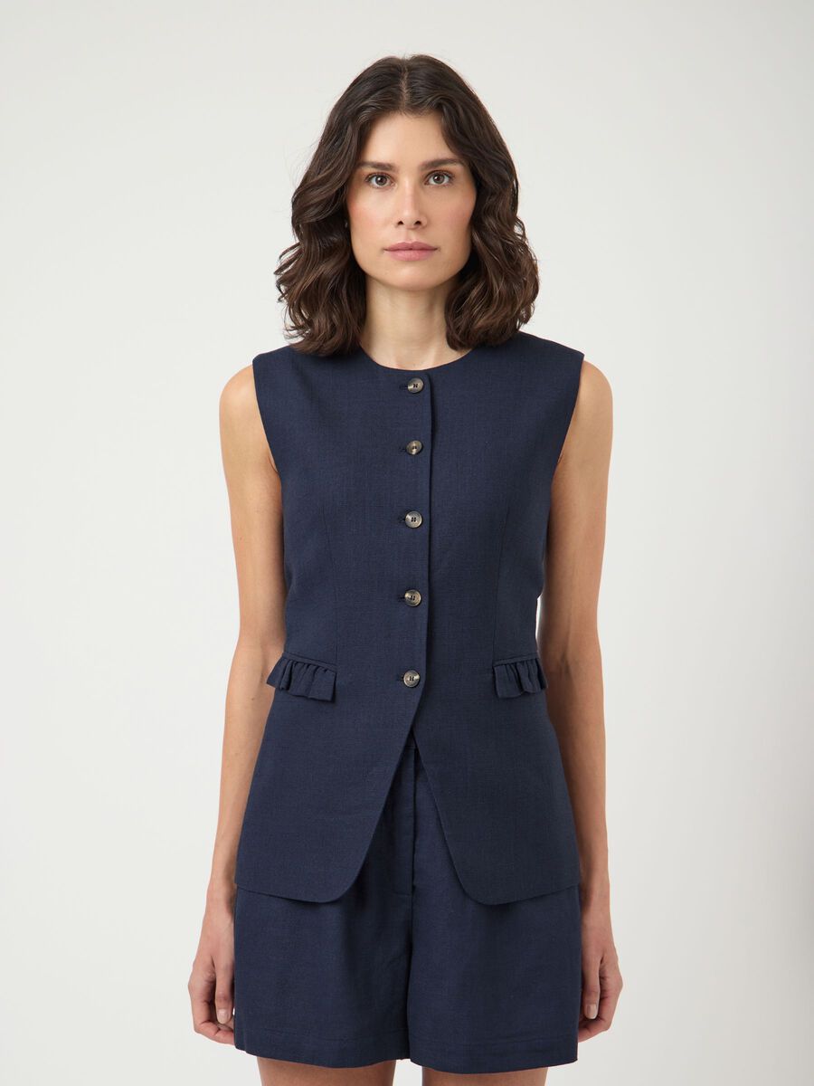 Yasagana Linen Blend Waistcoat, navy