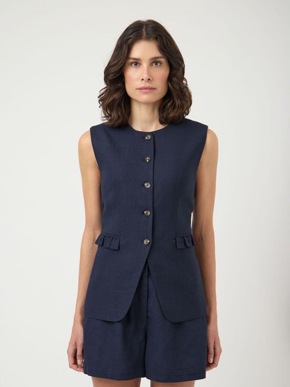 Yasagana Linen Blend Waistcoat, navy