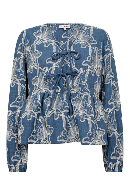 Adina Blouse, denim blue/flowers