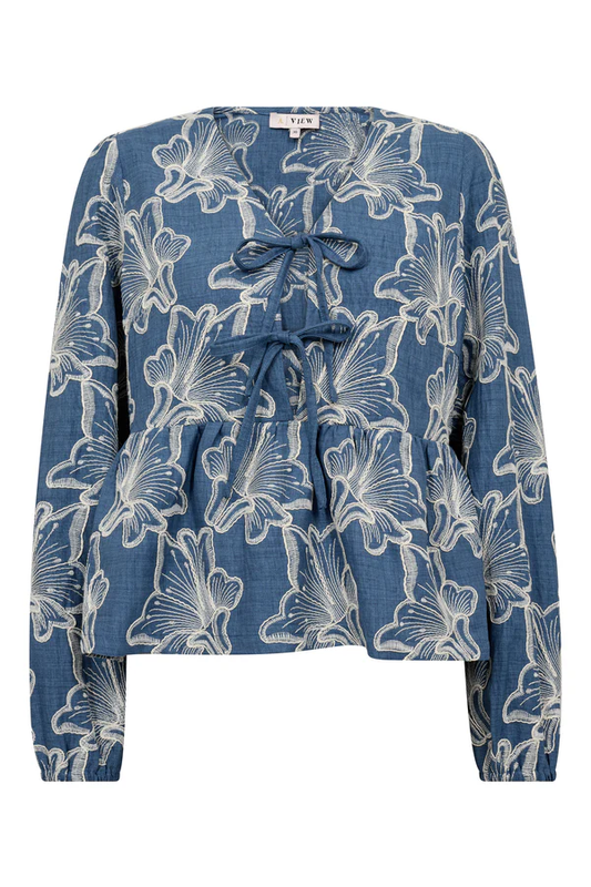Adina Blouse, denim blue/flowers