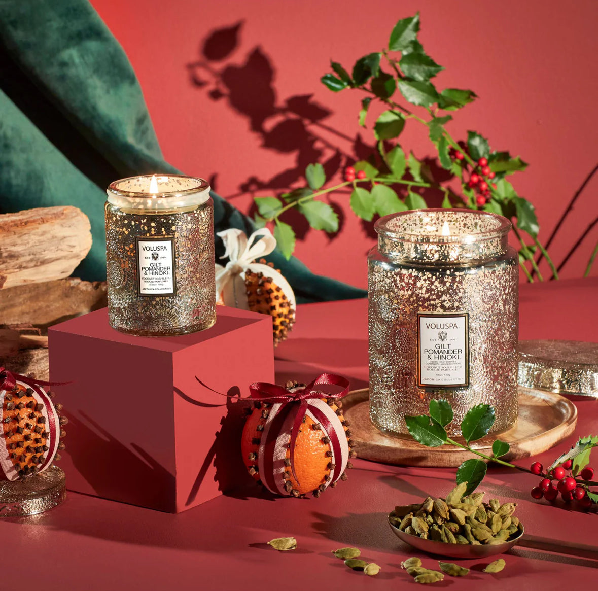 Small Jar Candle, gilt pomander hinoki