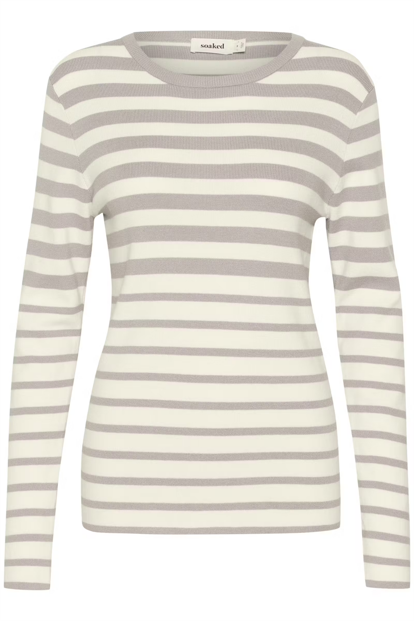 Spina Striped Crew Neck Pullover, Porpoise and White