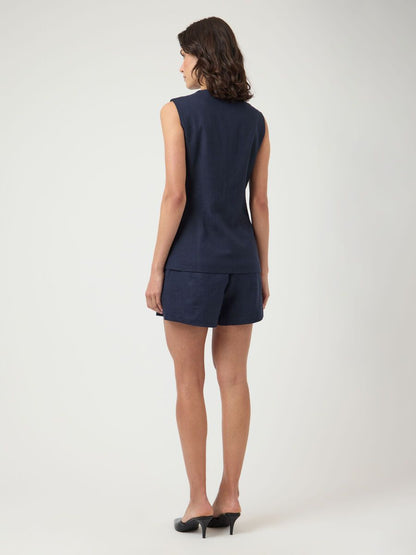 Yasagana Linen Blend Waistcoat, navy