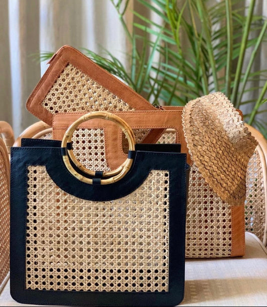 Veske med bambushank, sort