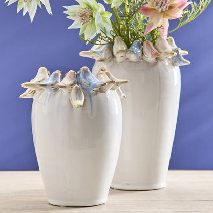 Vase w. birds, S, white, 15x15x18 cm