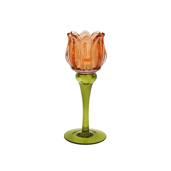 Candle Holder Tulip, S, orange glass