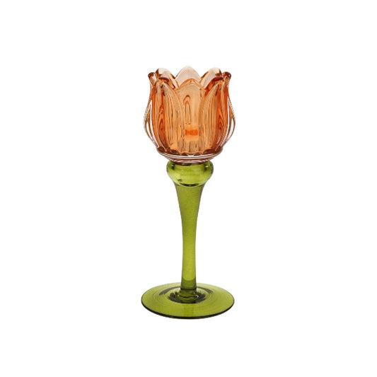 Candle Holder Tulip, S, orange glass