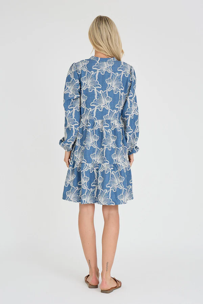Adina Dress, denim blue/flowers