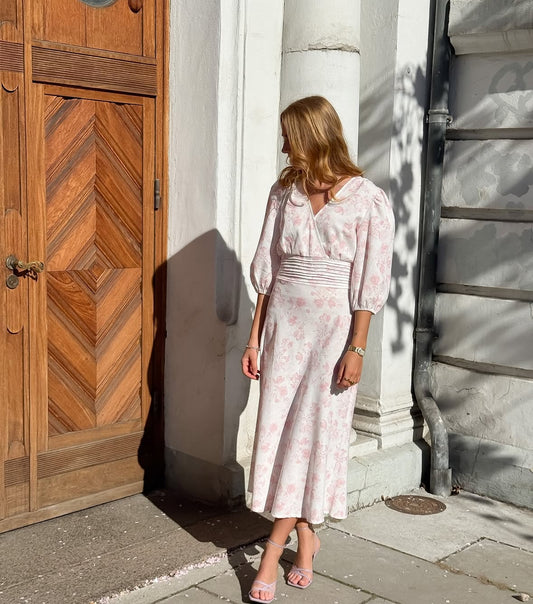 Lin Long Dress, sand/pale pink