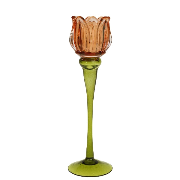 Candle Holder Tulip, L, orange glass
