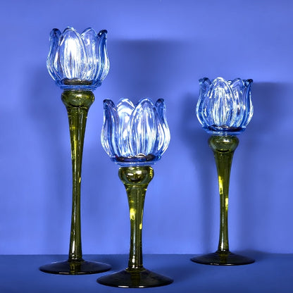 Candle Holder Tulip, M, blue glass