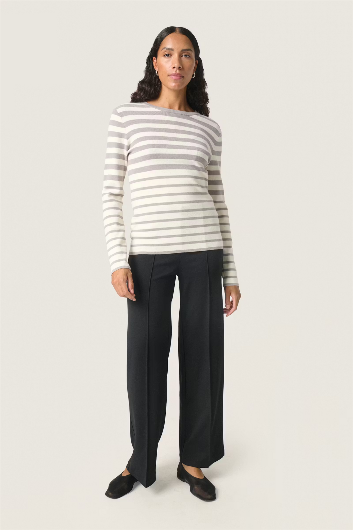 Spina Striped Crew Neck Pullover, Porpoise and White