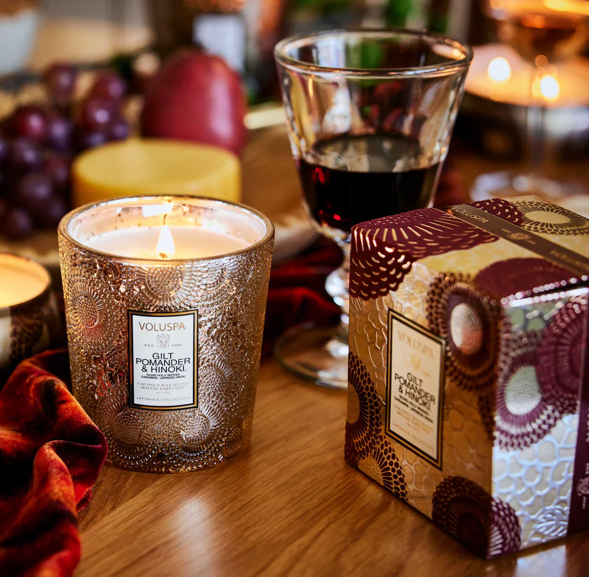 Boxed Candle 60h, Gilt, pomander, hinoki