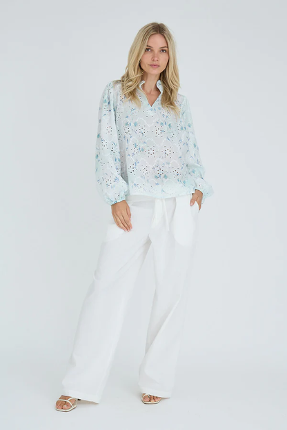 Grete Blouse, blue/white