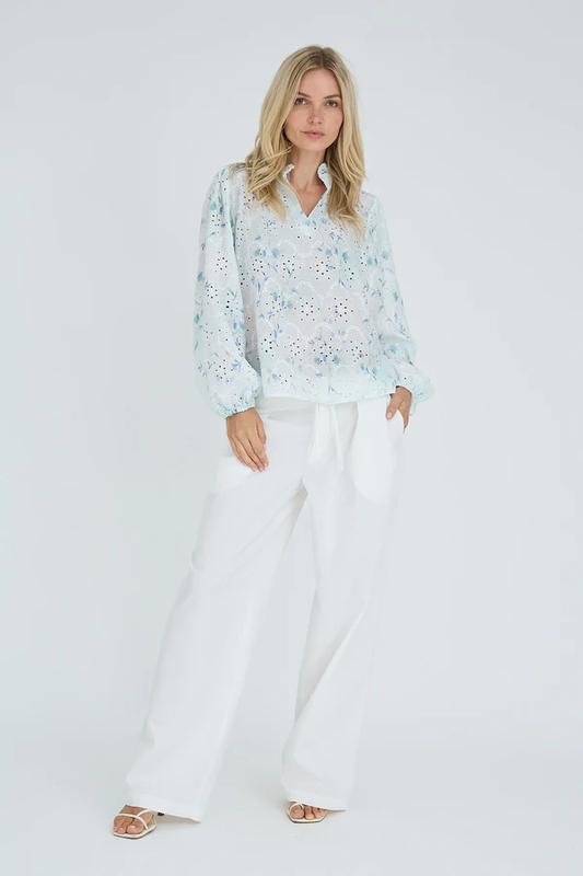 Grete Blouse, blue/white