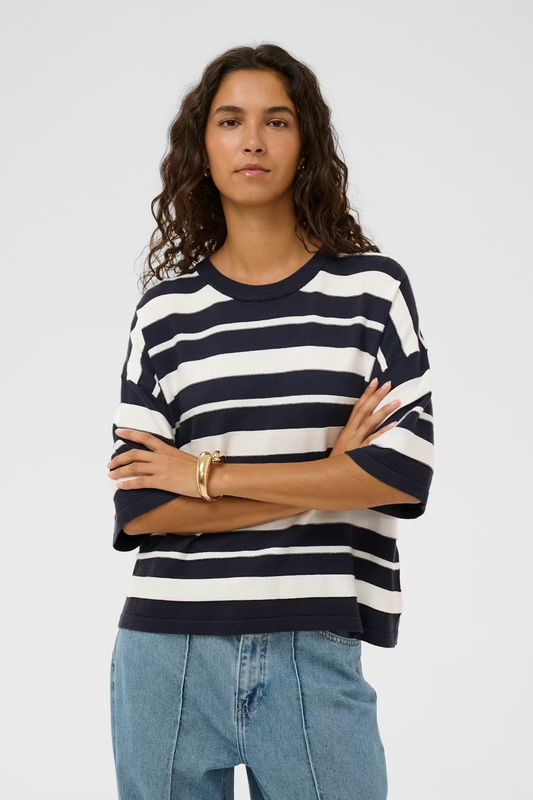 Spina Boxy Structure Pullover, india ink/white
