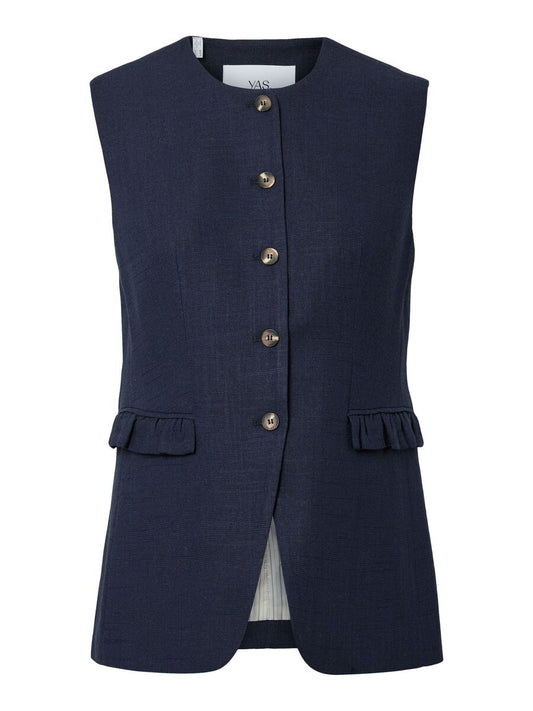 Yasagana Linen Blend Waistcoat, navy
