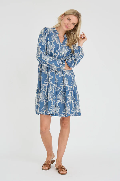Adina Dress, denim blue/flowers