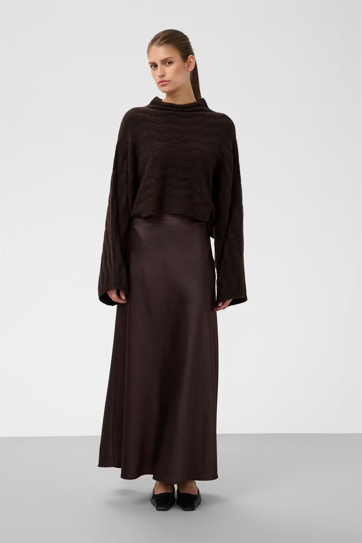 Idalia Poncho Pullover, ganache melange