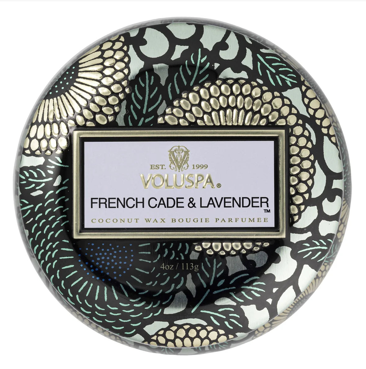 Mini Tin Candle 25h, French cade/lavender