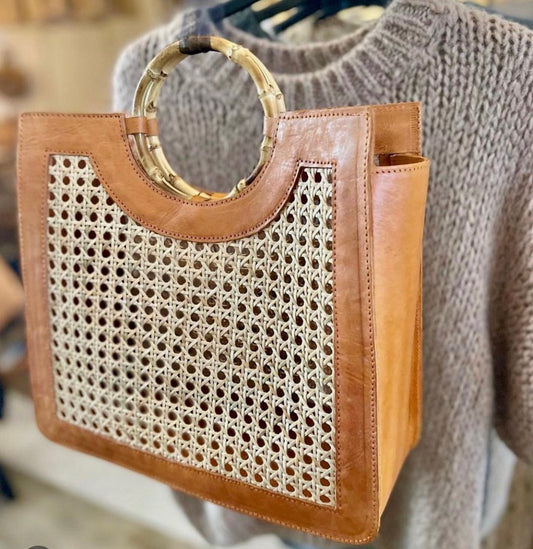 Veske med bambushank, cognac