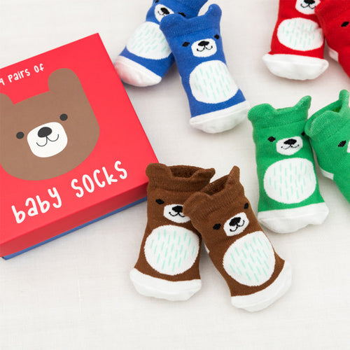 Baby Socks, bear design, 4 pk