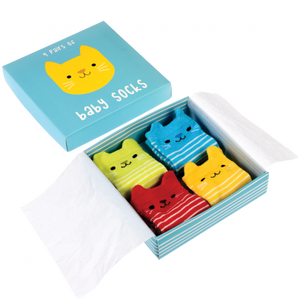 Baby Socks, kitten design, 4 pk